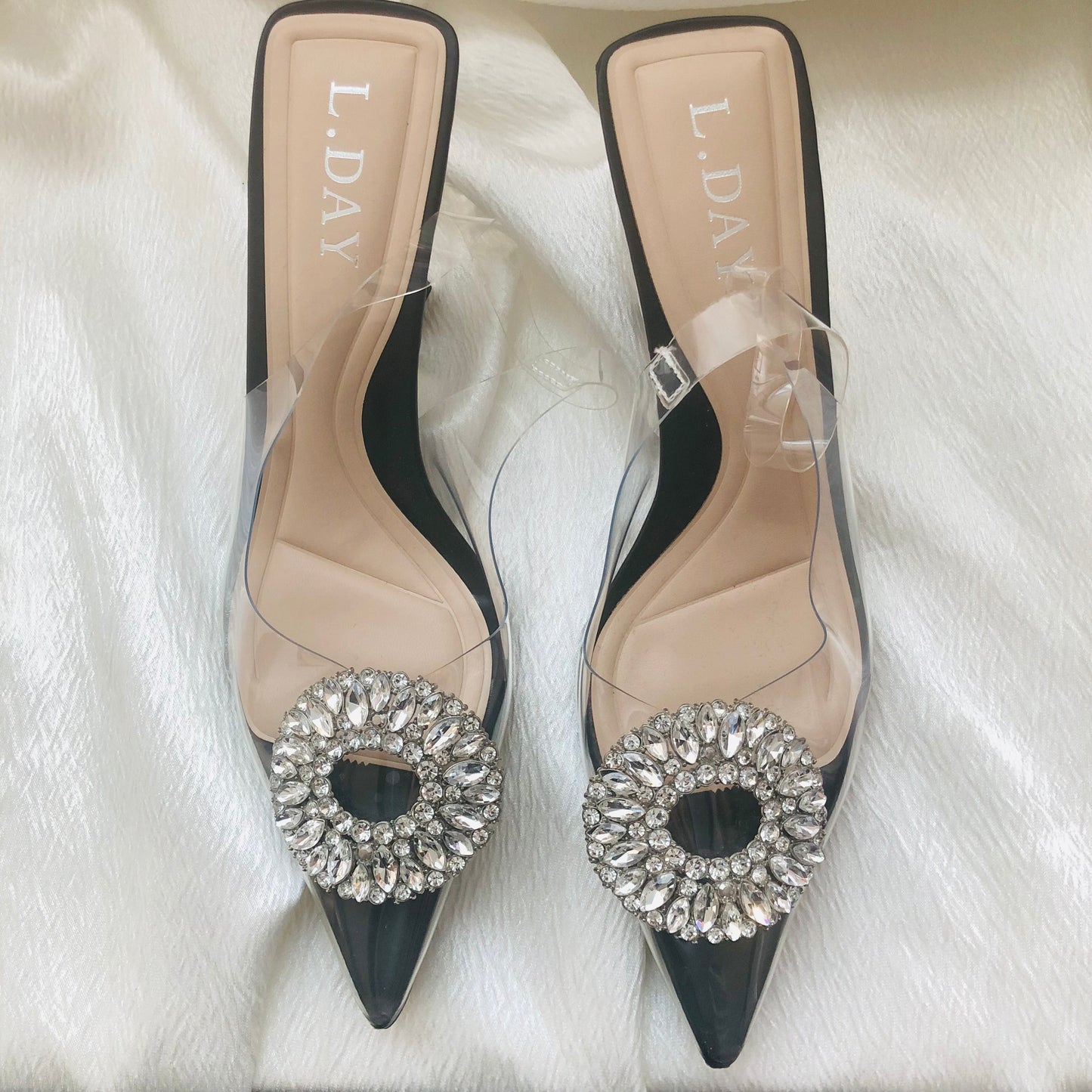 Chaussures Escarpins Noirs Transparents Bijou Strass