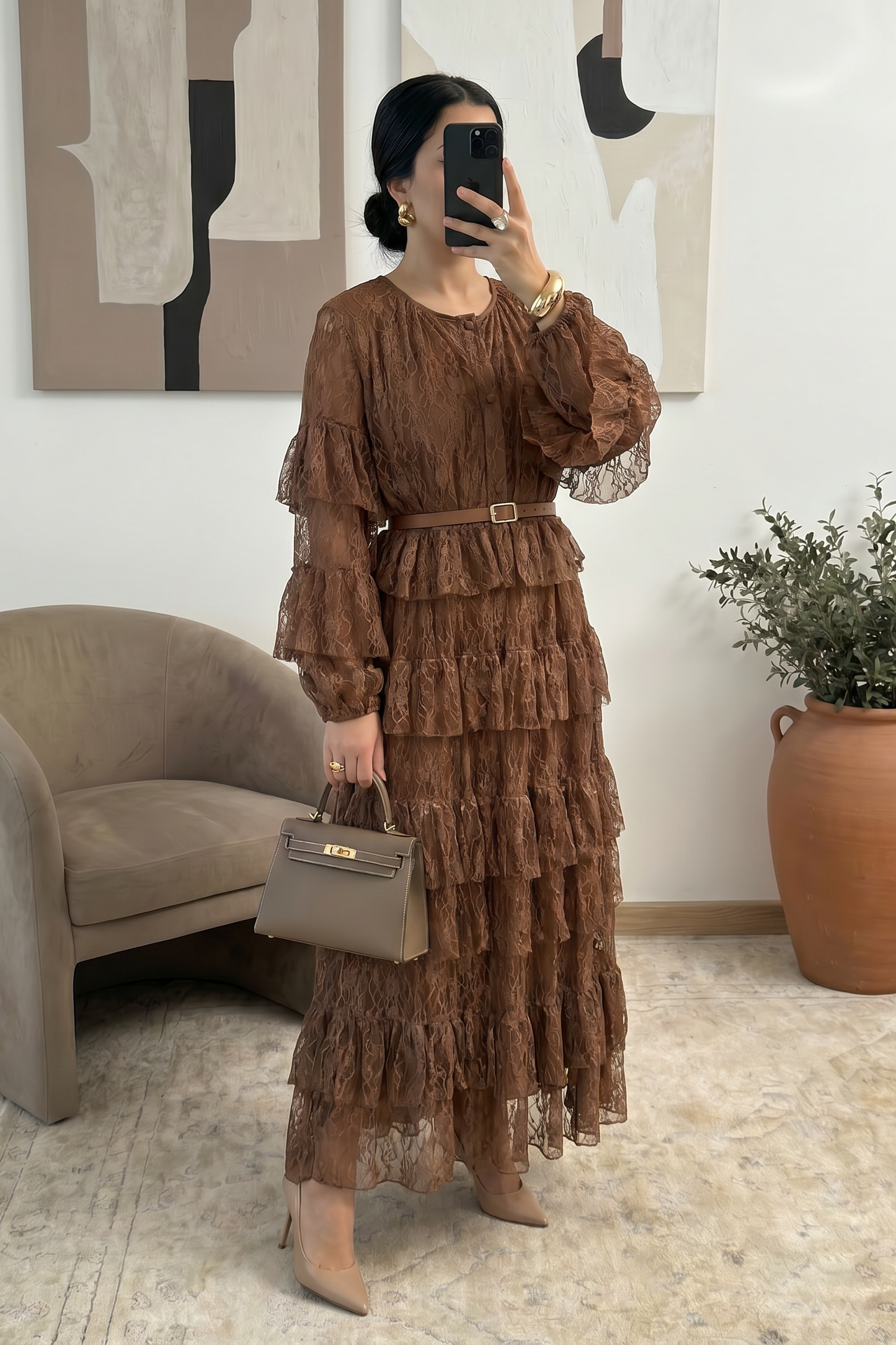 Robe longue en dentelle