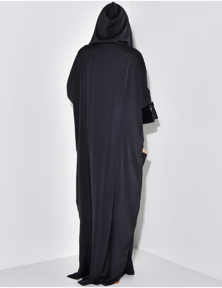 Djellaba Oversize Capuche Poches Broderie Dorée