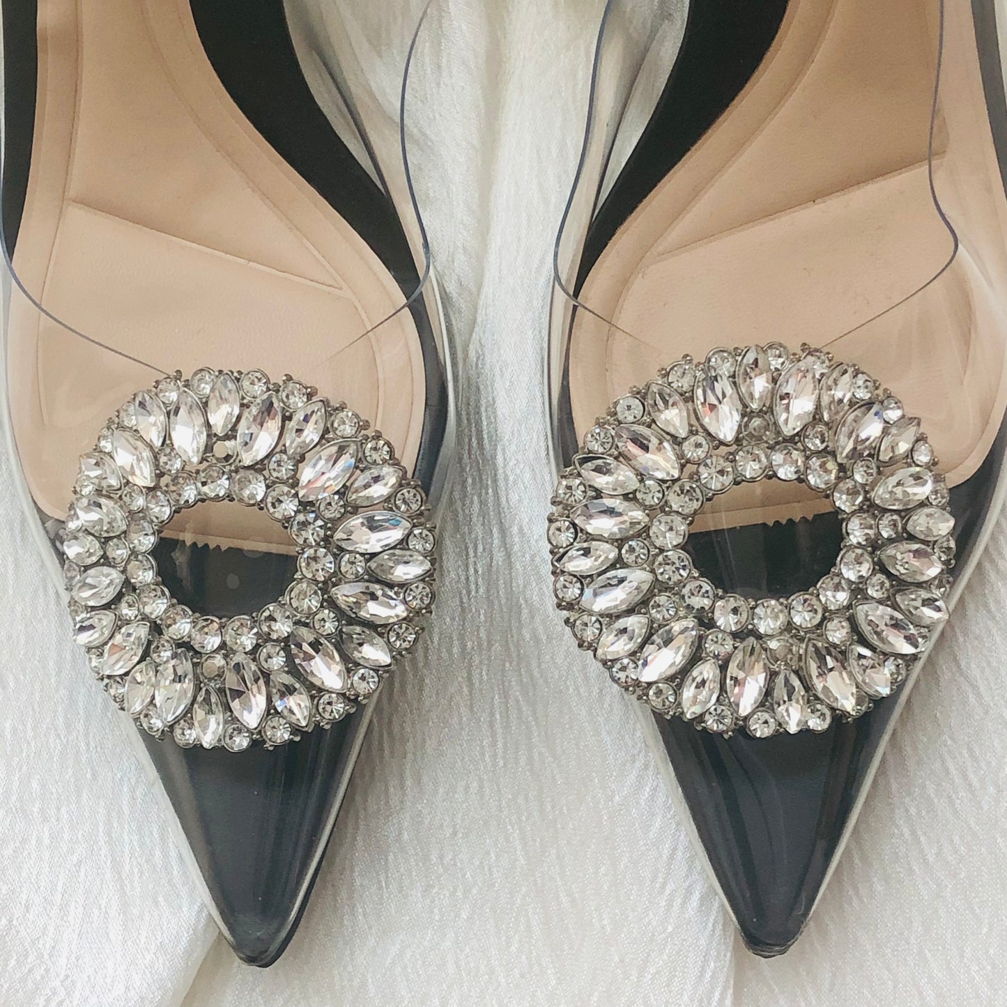 Chaussures Escarpins Noirs Transparents Bijou Strass