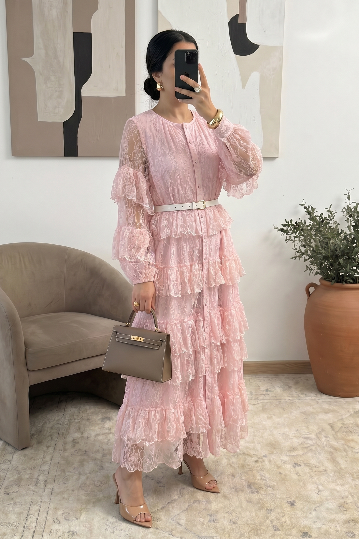 Robe longue en dentelle