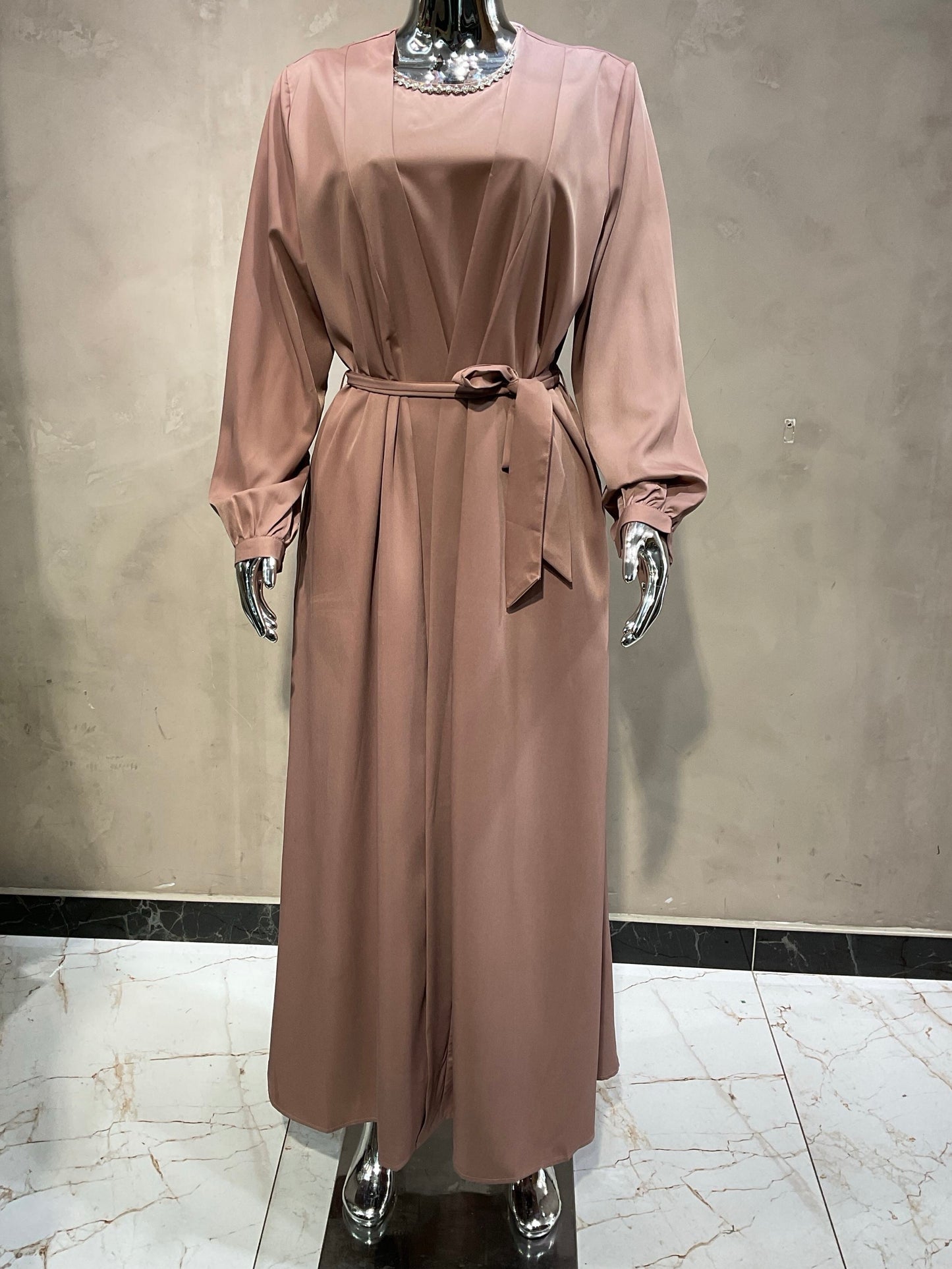 Ensemble Abaya Kimono Cristaux Col