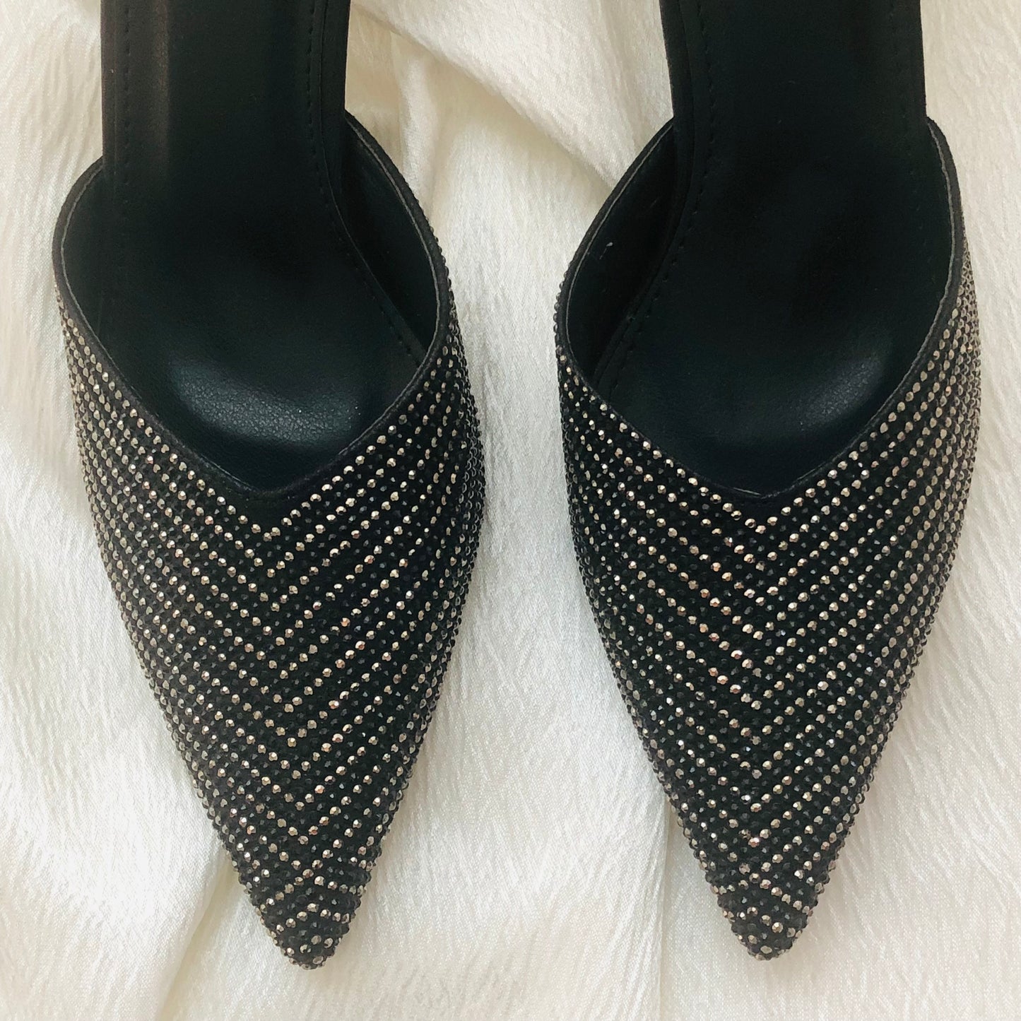 Chaussures Mules Noires Strass