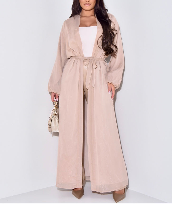 Kimono Scintillant Manches Bouffantes Beige