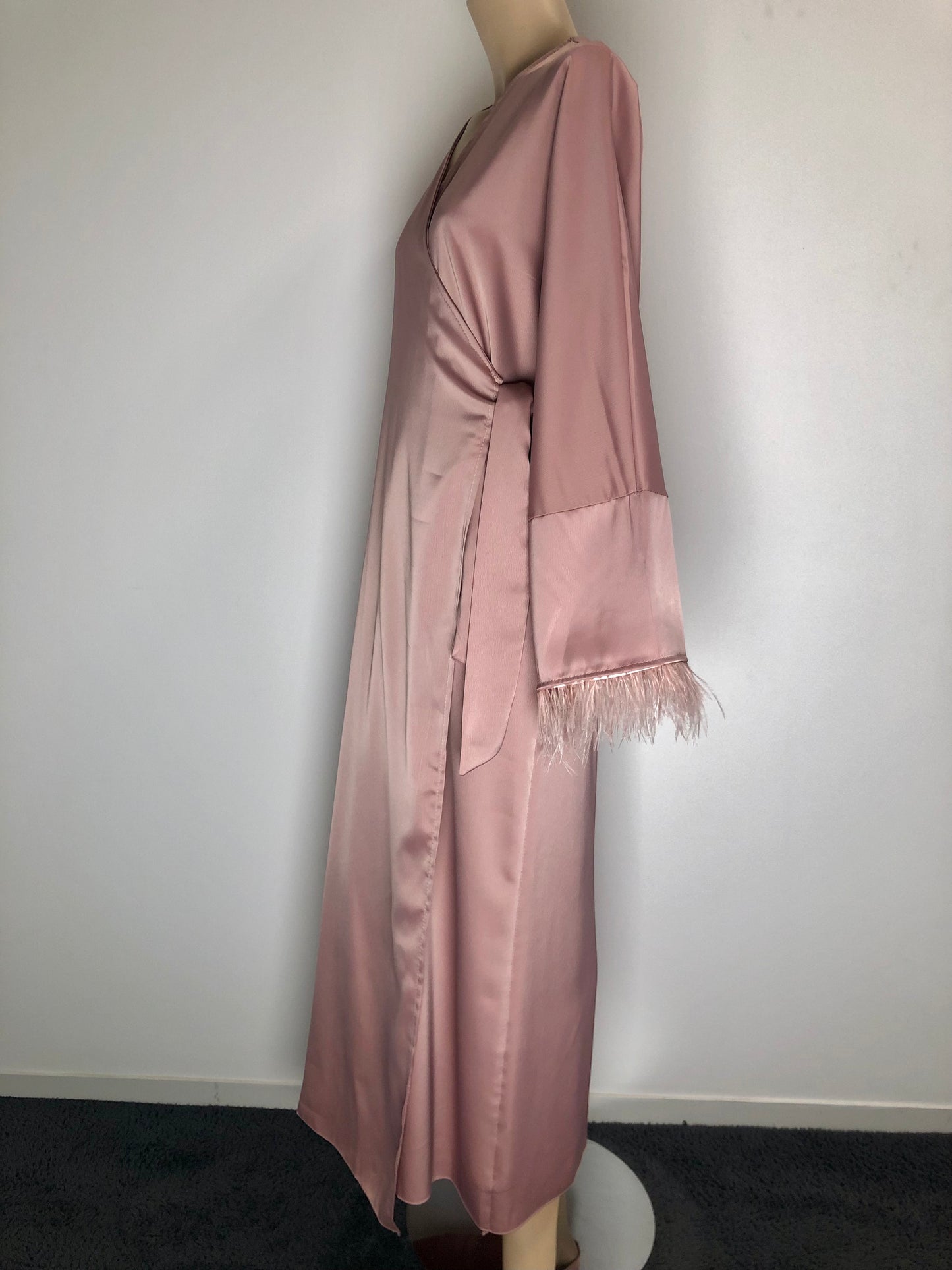 Kimono Robe Portefeuille Satin Plumes