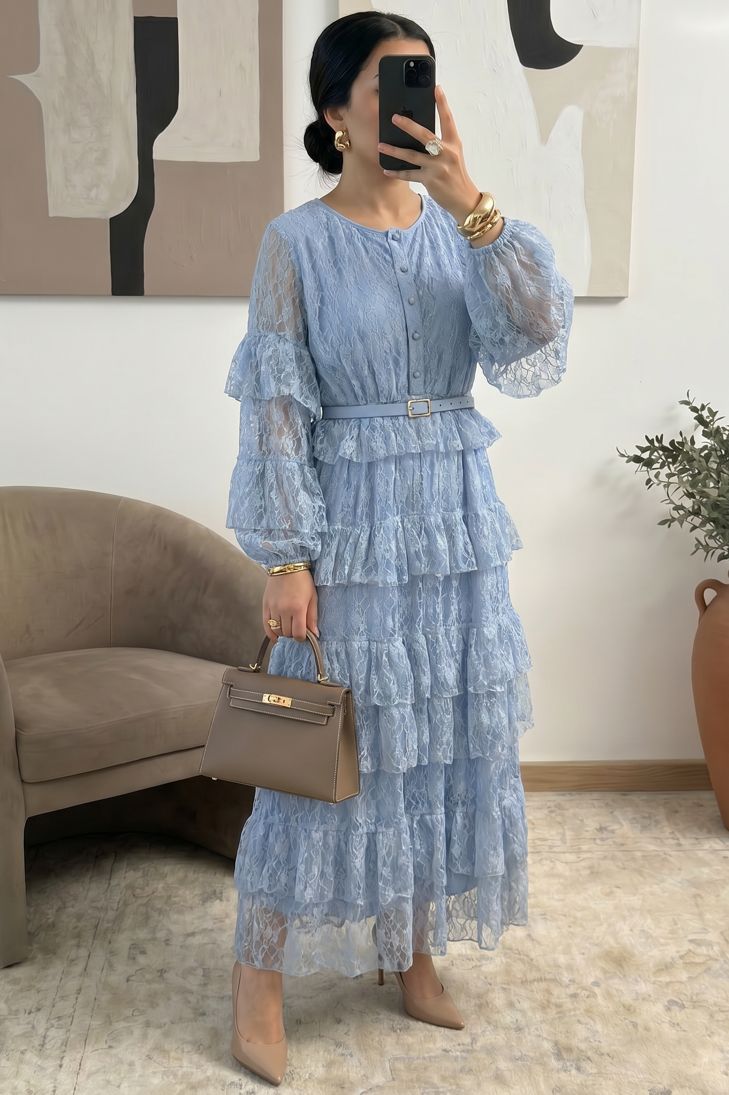 Robe longue en dentelle