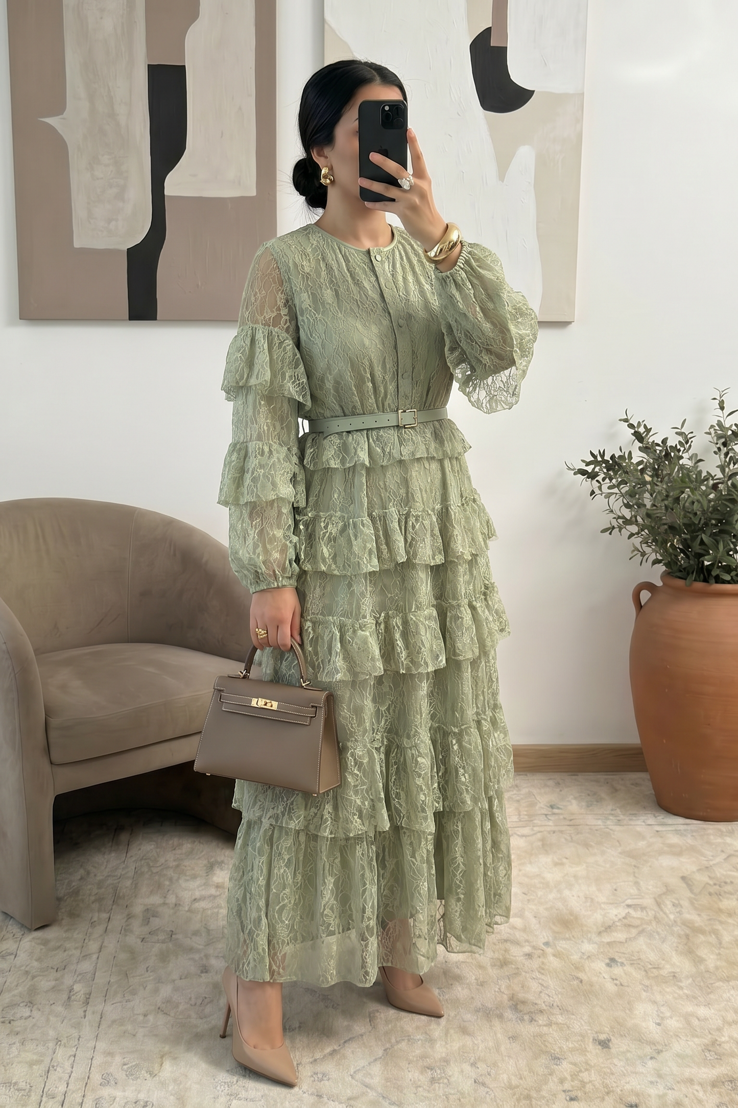 Robe longue en dentelle