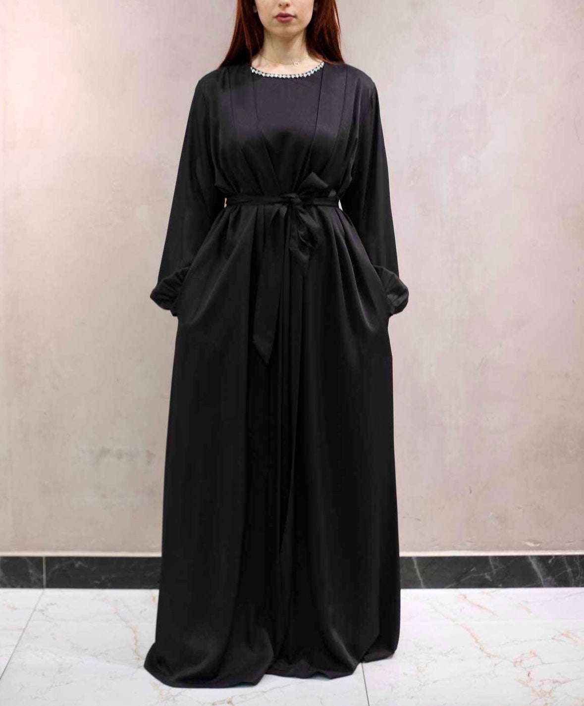 Ensemble Abaya Kimono Cristaux Col