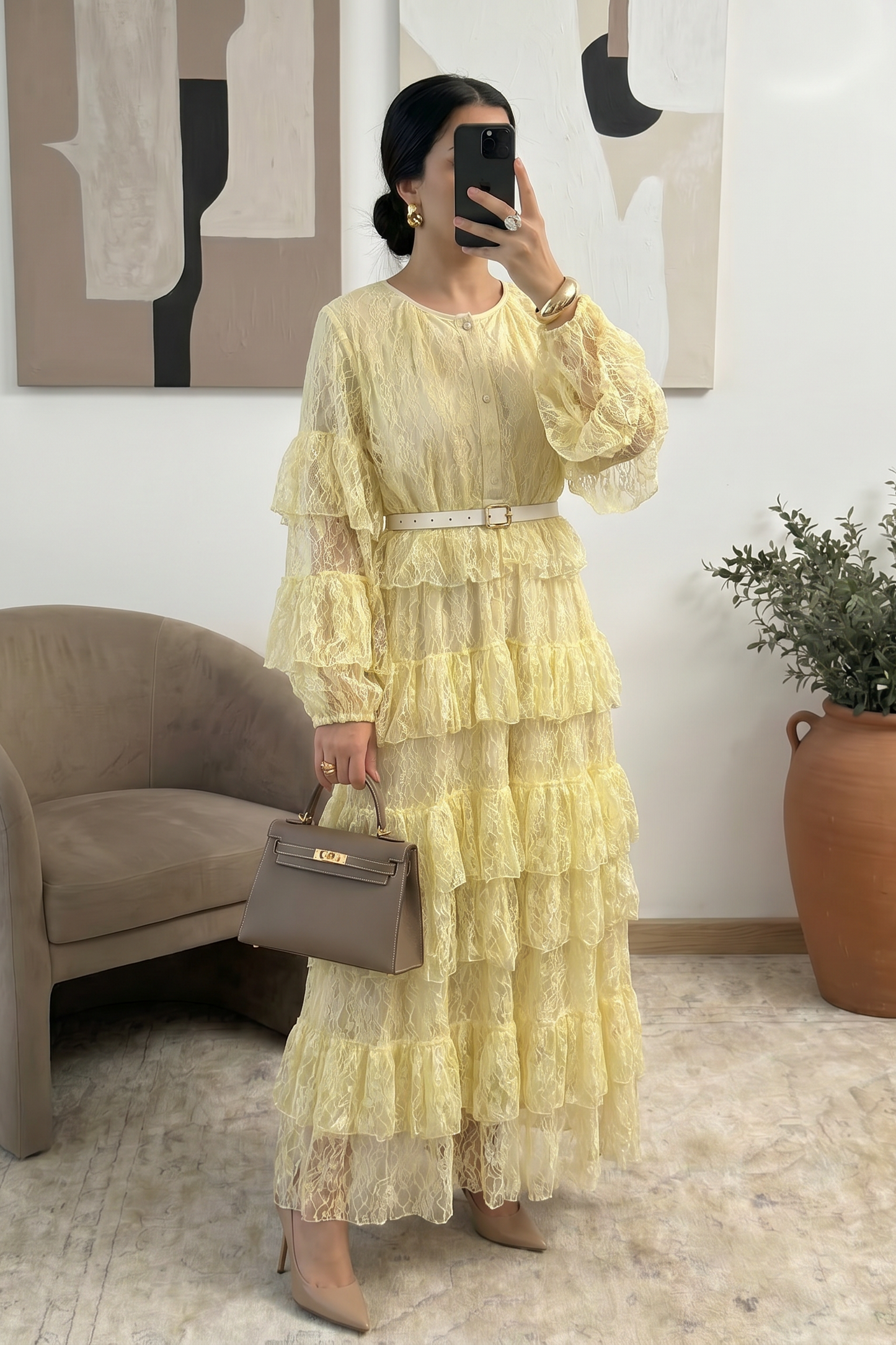 Robe longue en dentelle