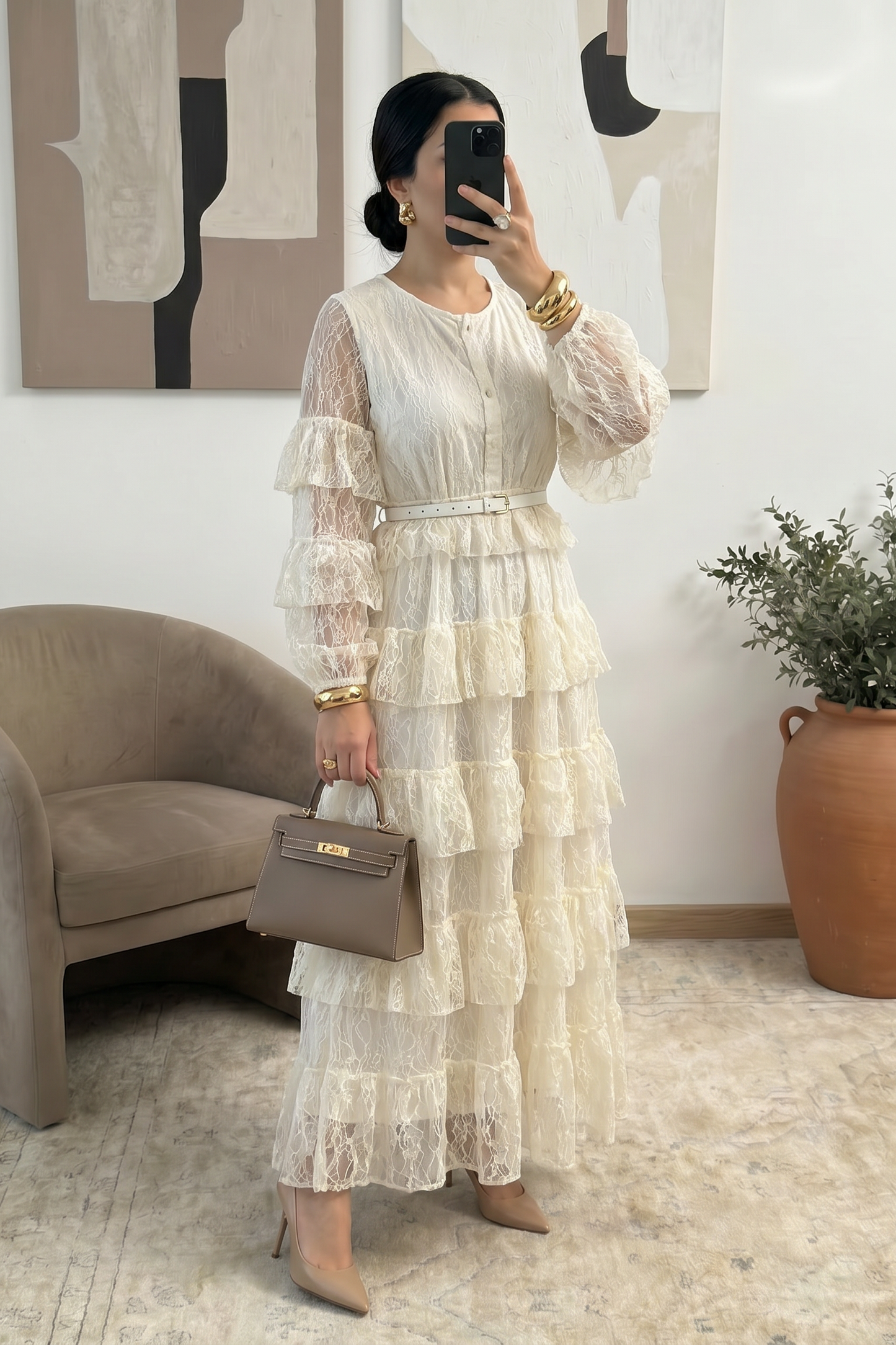 Robe longue en dentelle