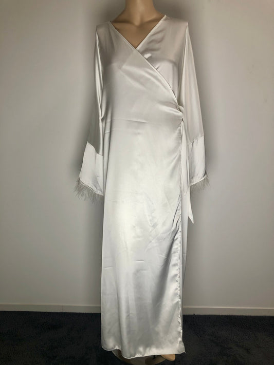 Kimono Robe Portefeuille Satin Plumes